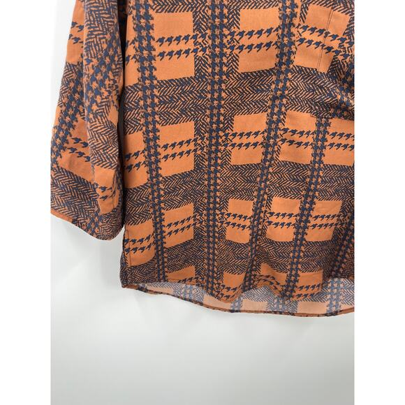 Collective Concepts Brown and Navy Patchwork Print Blouse Size Small - Picture 4 of 9